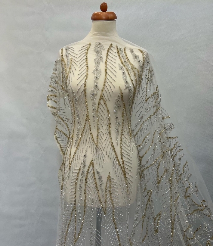 Imagine Bubble Gold Broderie cu cristale argintii & aurii si margele -ivory