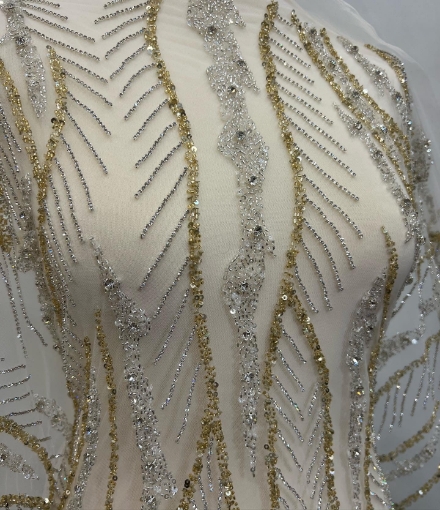 Imagine Bubble Gold Broderie cu cristale argintii & aurii si margele -ivory