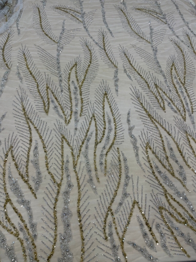 Imagine Bubble Gold Broderie cu cristale argintii & aurii si margele -ivory