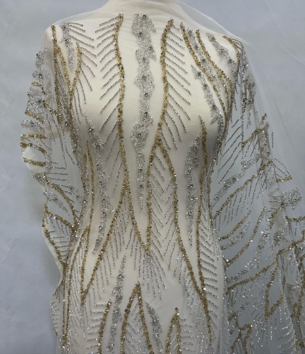 Imagine Bubble Gold Broderie cu cristale argintii & aurii si margele -ivory