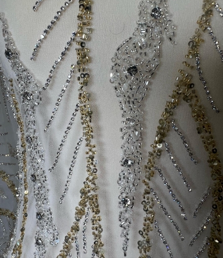 Imagine Bubble Gold Broderie cu cristale argintii & aurii si margele -ivory