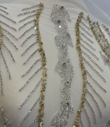 Imagine Bubble Gold Broderie cu cristale argintii & aurii si margele -ivory