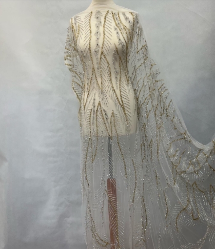 Imagine Bubble Gold Broderie cu cristale argintii & aurii si margele -ivory