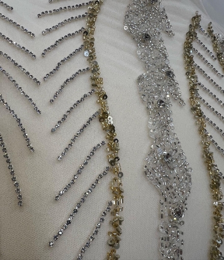 Imagine Bubble Gold Broderie cu cristale argintii & aurii si margele -ivory