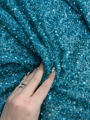 Imagine Broderie tip plasa cu margele, perle si paiete Turquoise