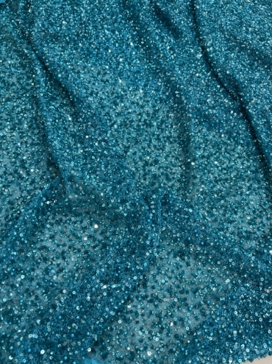 Imagine Broderie tip plasa cu margele, perle si paiete Turquoise
