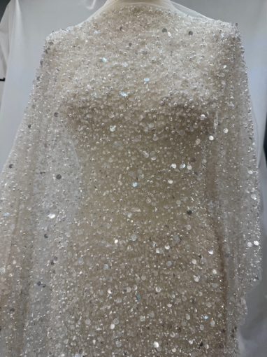 Imagine Pearl Glam Broderie cu margele, perle si paiete - white
