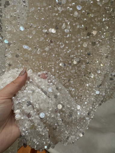 Imagine Pearl Glam Broderie cu margele, perle si paiete - white