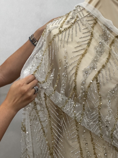 Imagine Bubble Gold Broderie cu cristale argintii & aurii si margele -ivory