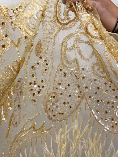 Imagine Baroque Crown - Broderie cu cristale si pene gold