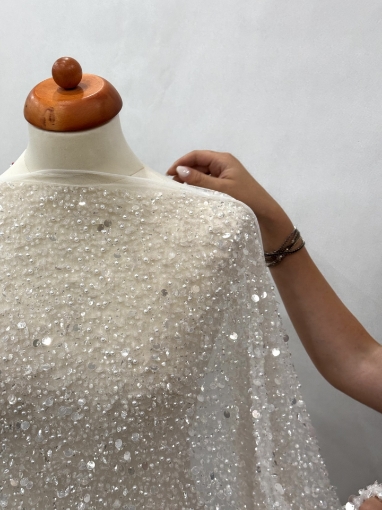 Imagine Pearl Glam Broderie cu margele, perle si paiete - white