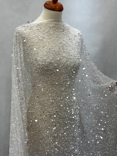 Imagine Pearl Glam Broderie cu margele, perle si paiete - white