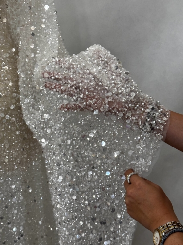 Imagine Pearl Glam Broderie cu margele, perle si paiete - white