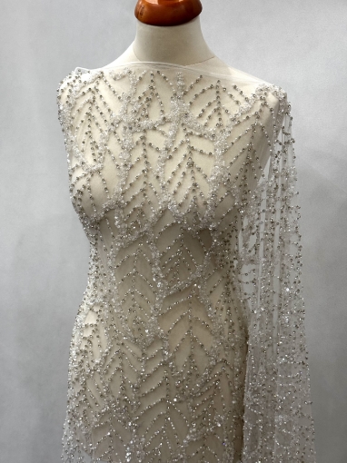 Imagine Crystal Mesh - broderie cu cristale argintii si margele - ivory