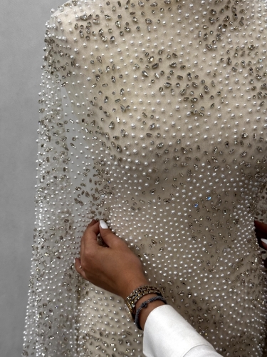 Imagine Stardust Rain Broderie cu cristale arginti si perle  - ivory