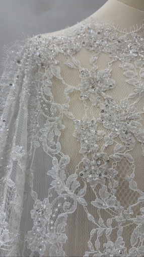 Imagine Bridal Orchids - Dantela brodata cu perle si margele - white