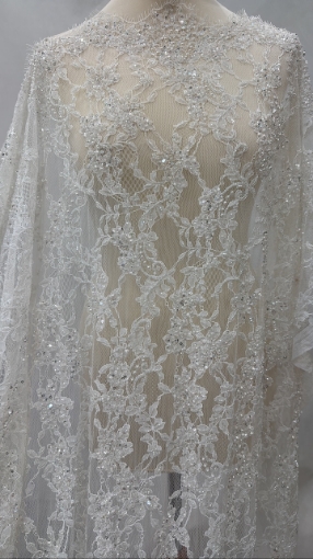 Imagine Bridal Orchids - Dantela brodata cu perle si margele - white