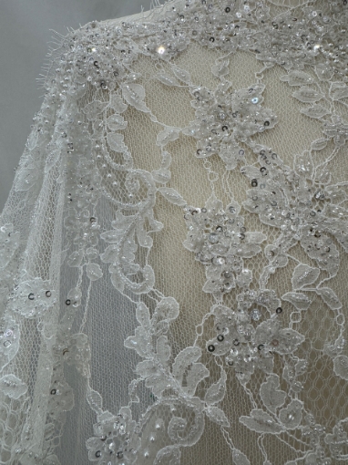 Imagine Bridal Orchids - Dantela brodata cu perle si margele - white