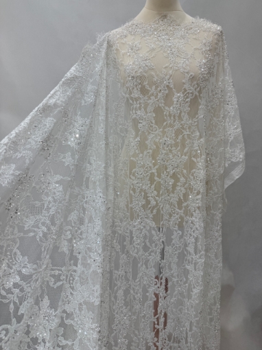 Imagine Bridal Orchids - Dantela brodata cu perle si margele - white