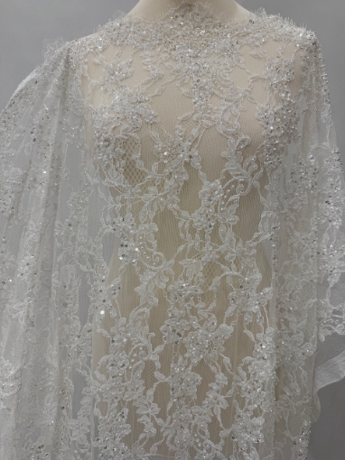 Imagine Bridal Orchids - Dantela brodata cu perle si margele - white