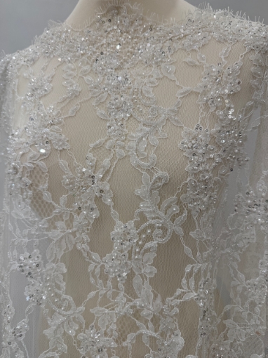 Imagine Bridal Orchids - Dantela brodata cu perle si margele - white