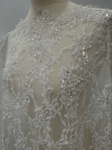 Imagine Bridal Orchids - Dantela brodata cu perle si margele - white