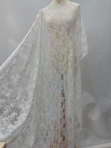 Imagine Bridal Orchids - Dantela brodata cu perle si margele - white