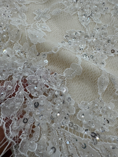 Imagine Bridal Orchids - Dantela brodata cu perle si margele - white
