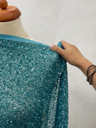 Imagine Topaz Sequins - Broderie tip plasa cu margele, perle si paiete Turquoise