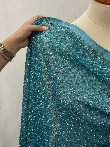 Imagine Topaz Sequins - Broderie tip plasa cu margele, perle si paiete Turquoise