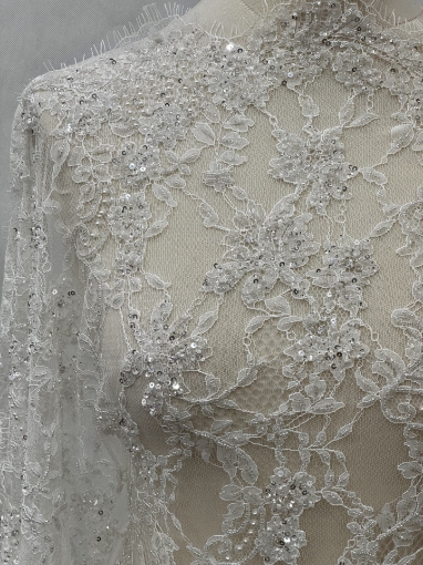 Imagine Bridal Orchids - Dantela brodata cu perle si margele - white