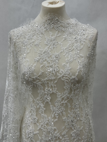 Imagine Bridal Orchids - Dantela brodata cu perle si margele - white