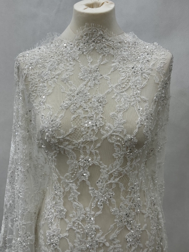 Imagine Bridal Orchids - Dantela brodata cu perle si margele - white