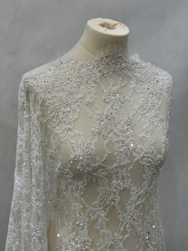 Imagine Bridal Orchids - Dantela brodata cu perle si margele - white